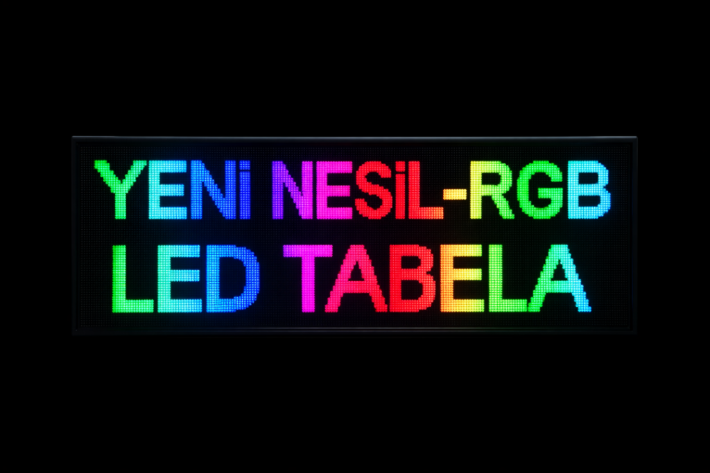 Yeni Nesil RGB Led Tabela" yazılı, modern tasarıma sahip bir ışıklı tabela.